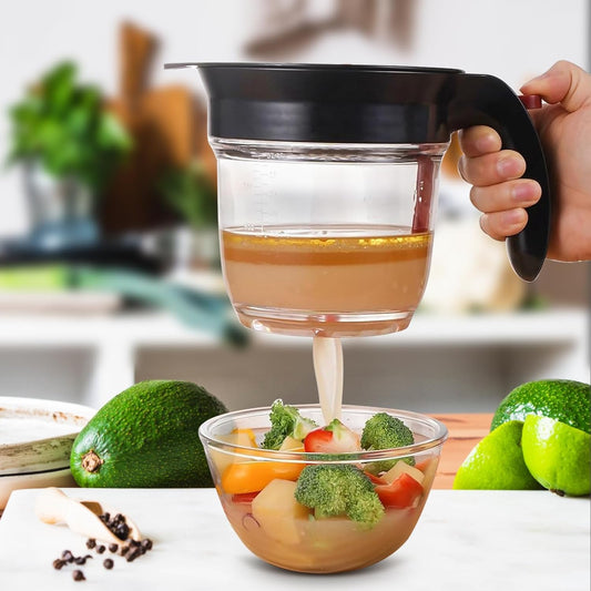 YUNWANG Fat Separator with Bottom Release, 4 Cup Capacity | Gravy Separator & Grease Trap丨Leak-Proof Bottom Release with Strainer丨Heat-Resistant BPA-Free丨 Dishwasher Safe