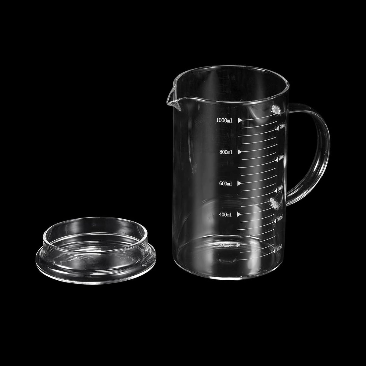 250ml Glass Measuring Cup, 3.3 Borosilicate Graduated Black Printed Scale Liquid Measure Cups Beaker with Glass Lid and V-Shaped Spout for Kitchen