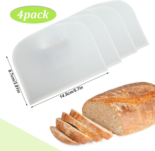 4 Pcs Plastic Dough Scraper, Flexible Bowl Bench Scraper Spatula Cutter Tool for Baking Bread Cake Pastry Kitchen Multipurpose Food Non-slip Bakeware Decorating Sculpting Modeling Tools White