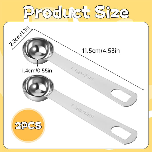 2 Pcs Teaspoon Measuring Spoons, Stainless Steel Short Design Kitchen Tools for Precise Cooking, 1/3 Tablespoon 5ml Kitchen Gadgets for Precise Measurement, Baking
