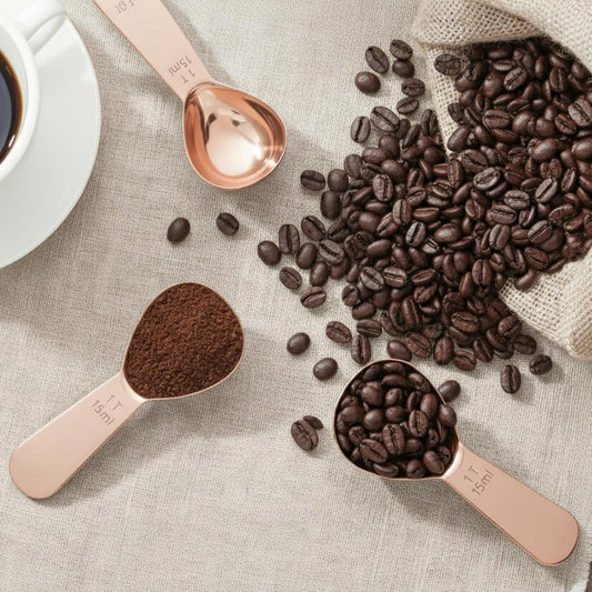 2PCS Coffee Scoop: 1 Tbsp (1/16 Cup / 0.5 Oz / 15Ml) Measuring Spoons Stainless Steel Rose Gold Set for Ground Coffee Protein Powder & Spices Short Handle Fits into Canisters