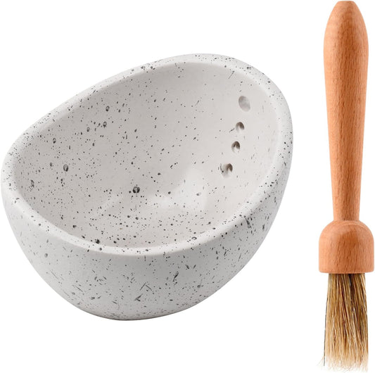 Pottery Herb Stripper Bowl, Small Handmade Resin Herb Stripper, Ceramic Herbs Grinder Pill Crusher Set Parsley Thyme Rosemary, for Pill Crusher, Spice, with Multi Size Holes(Color:White)