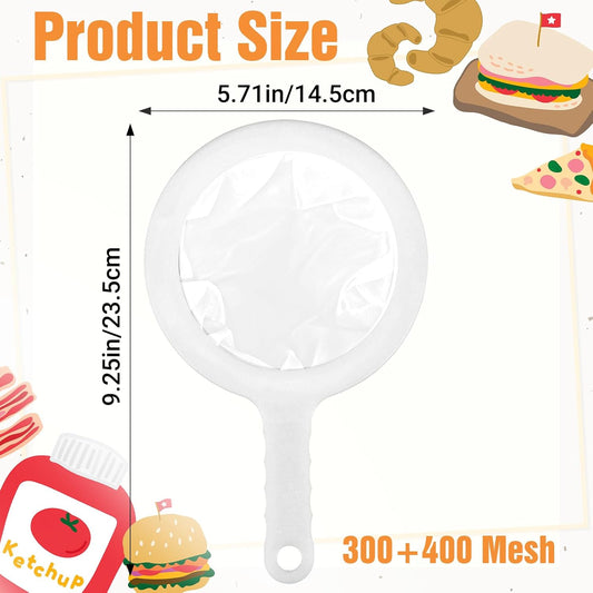 2 Pcs Plastic Fine Mesh Strainer, Nylon Ultra-Fine Juice Strainer Fine Mesh Sieve Small Coffee Strainers with Handle Mini Brine Shrimp Separation Net for Nut Milk, Yogurt, Honey, Wine (300/400 Mesh)