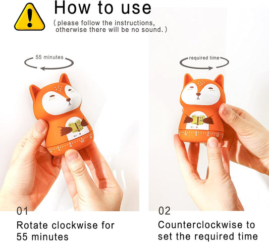 2pcs Cute Kitchen Timer for Kids,Mechanical Egg Timer for Cooking. | Cute Animal Design 60 Minutes Manual Countdown Timers,No Battery Wind Up Timer for Classroom,Cooking,Home & Study.