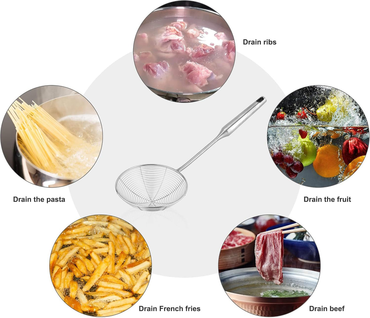 304 Stainless Steel Spider Strainer Skimmer Ladle for Cooking and Frying, Kitchen Gadgets Utensils Wire Pasta Spoon