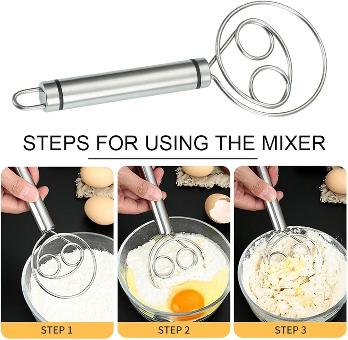 Dough Whisk Bread Mixer Stainless Steel Cake Pastry Flours Dough Blenders With Hanging Hole Kitchen Baking Blender Tools (Size : Upgrade)