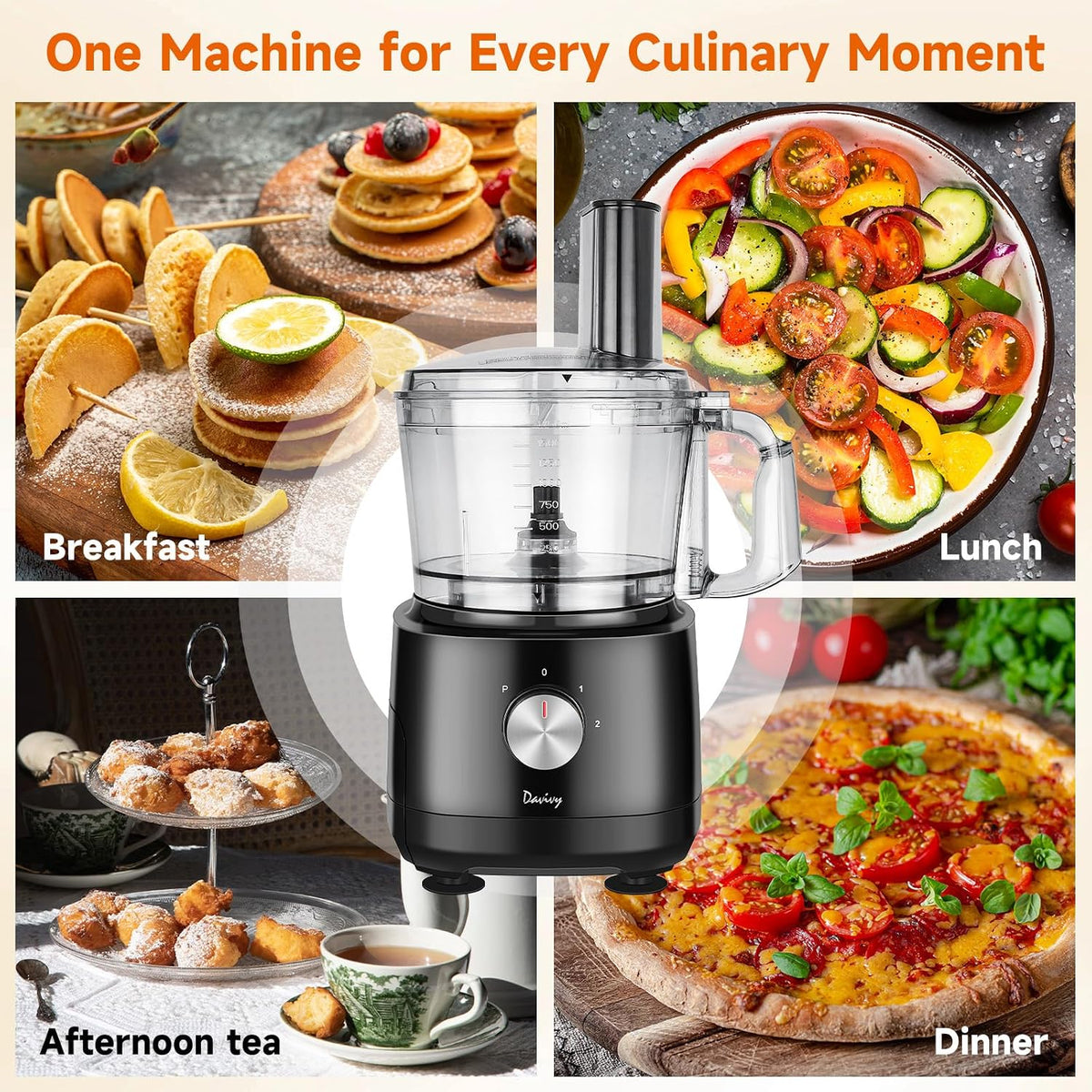 7-Cup Food Processor with Storage Drawer, 9-Blade for Home Meal Prep