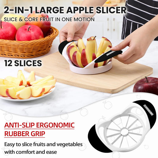 12-Blade Apple Slicer and Corer - 4.72 Inch Sharp Stainless Steel Apple Cutter - Professional Apple Divider Tool for Quick Slices - Easy to Use & Clean - Slice Fruits with Ease - Black