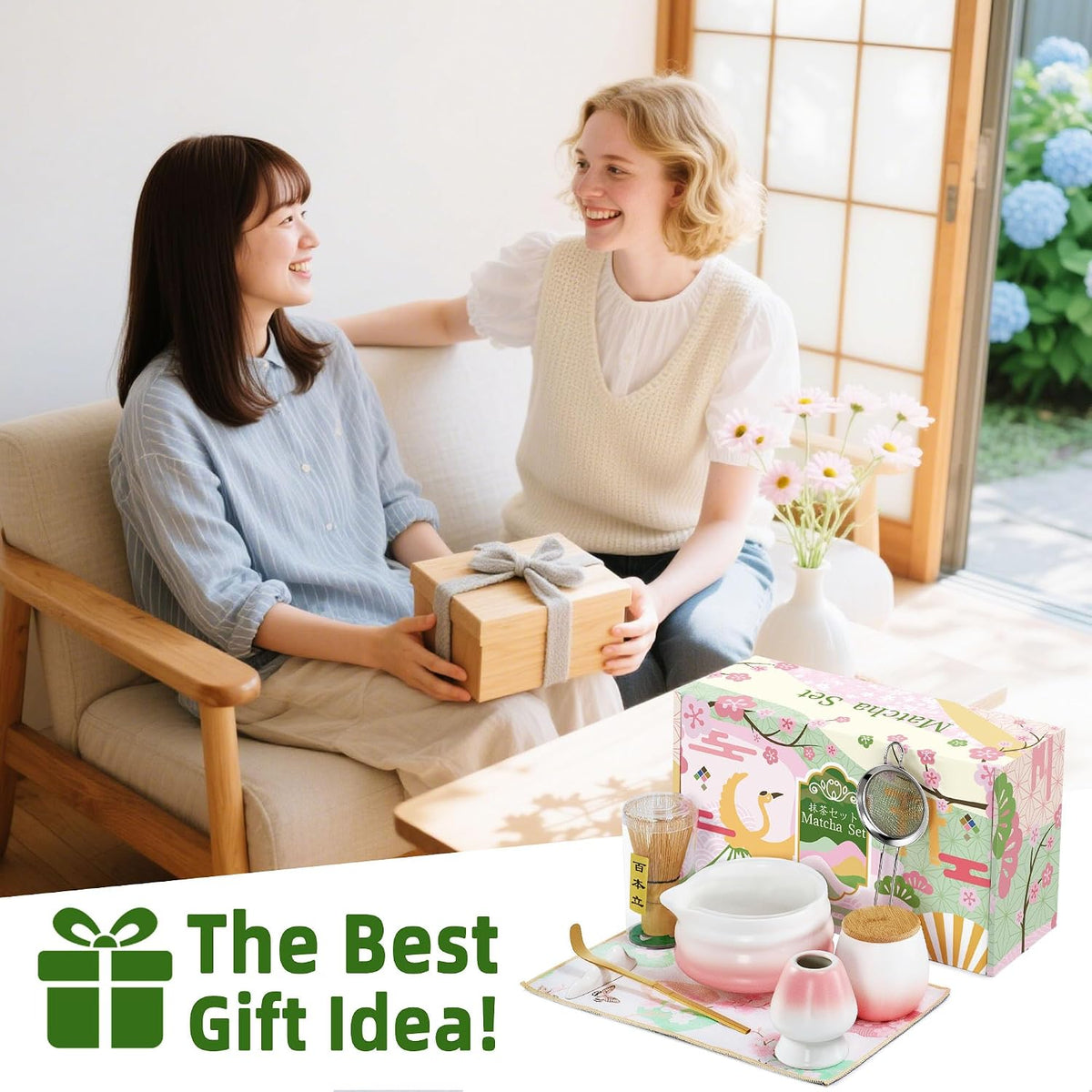Gifts for Women, Pink Matcha Set for Tea Lovers with Bowl and Caddy