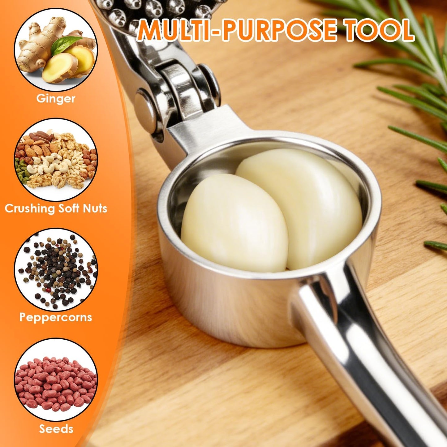Kitchen Garlic Press Set, Rust Proof Garlic Mincer Tool with Silicone Garlic Peeler and Brush