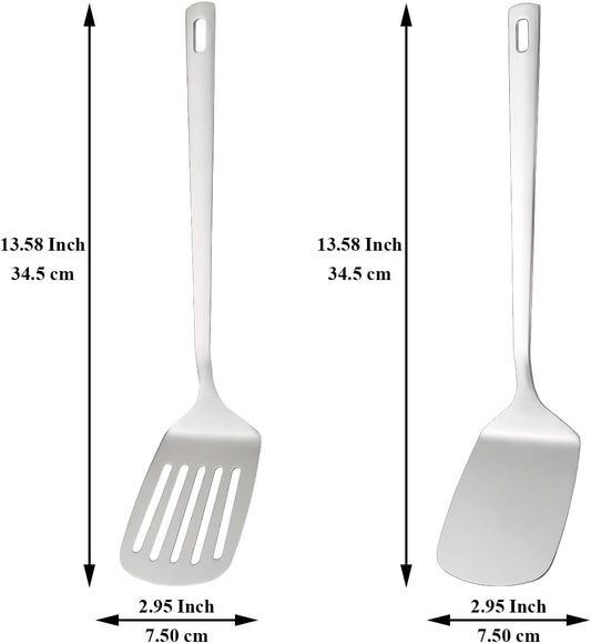 Stainless Steel Spatulas Set, Silver Slotted Turner, Solid Turner, Kitchen Spatulas for Nonstick Cookware, Dishwasher Safe, Easy to Clean