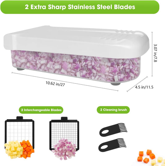 Multifunctional Food Chopper - Onion, Vegetable Slicer Dicer Cutter, Potato Cutter - Veggie Chopper with Container (4 in 1, White)