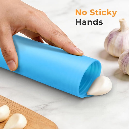 Silicone Garlic Peeler Tube Roller (Blue,Black) | Effortless Single & Bulk Clove Peeling, Odor-free Kitchen Tool, Stores 10-12 Cloves