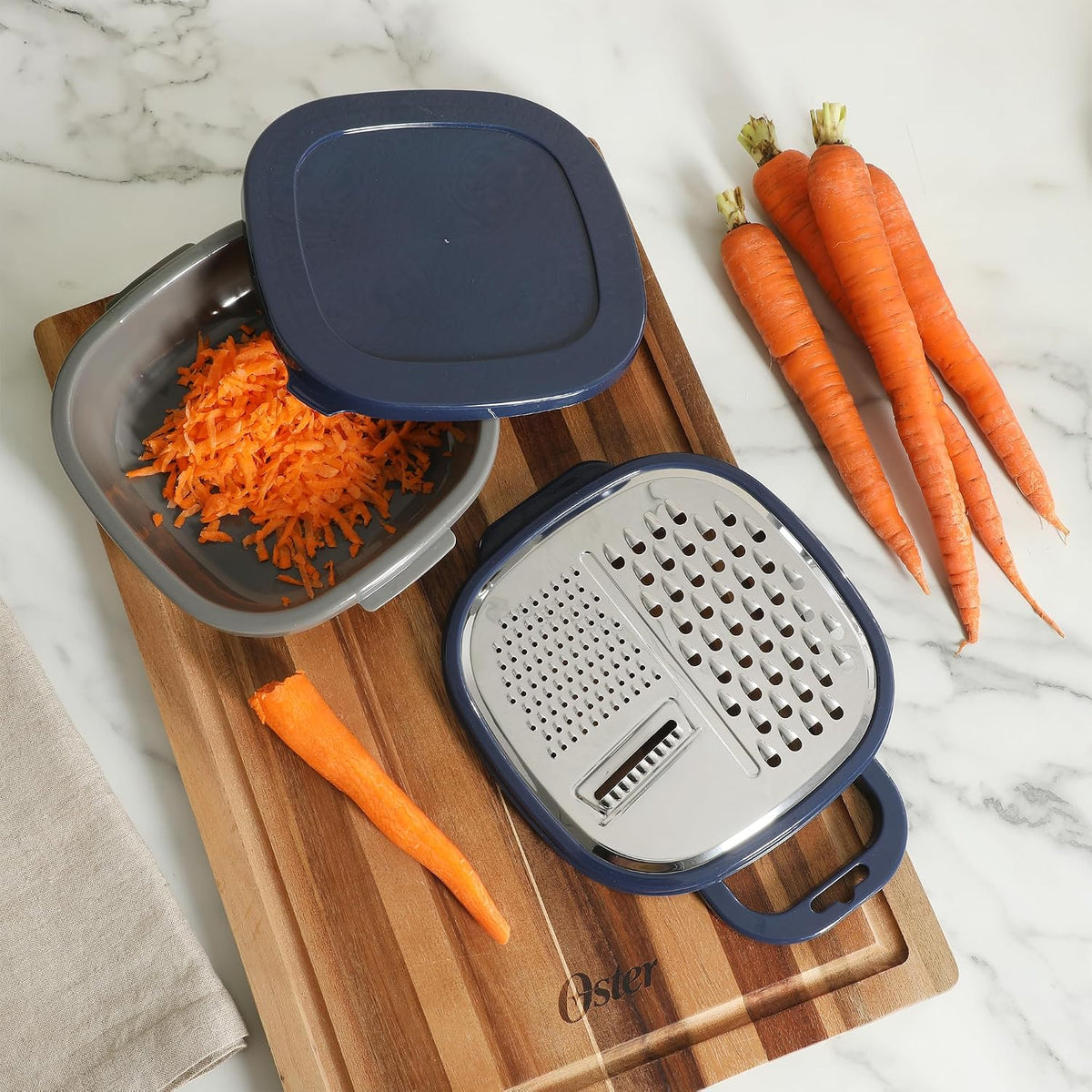 Bluemarine 9-Inch 4-Sided Box Grater – Stainless Steel Cheese and Vegetable Grater, Kitchen Tool for Shredding, Slicing, Grating, Blue/Grey Handle