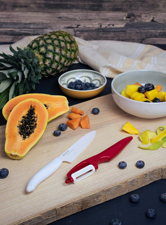 Vertical Ceramic Peeler – Ultra-Sharp Japanese Zirconia Blade | Vertical Ceramic Peeler: Ultra-Sharp Japanese Zirconia Dual-Blade, Ergonomic Non-Slip Handle, Built-in Eye Corer