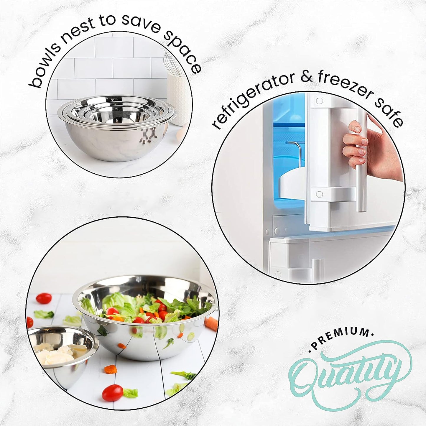 Stainless Steel Mixing Bowls Set, 5-Piece Meal Prep & Food Storage | .75, 1.5, 3, 4 & 5 Quart Metal Mixing Bowls Set for Prep, Serving, Baking & Food Storage, Ecofriendly, Dishwasher Safe