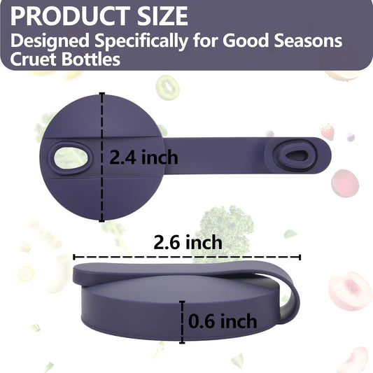 Silicone Cruet Lid Compatible with Good Seasons Salad Dressing Bottle 2 Packs Replacement Lids for Good Season Italian Dressing Mix Cruet Bottle, Food-Grade Silicone Cover Tight Fit (Lids Only)