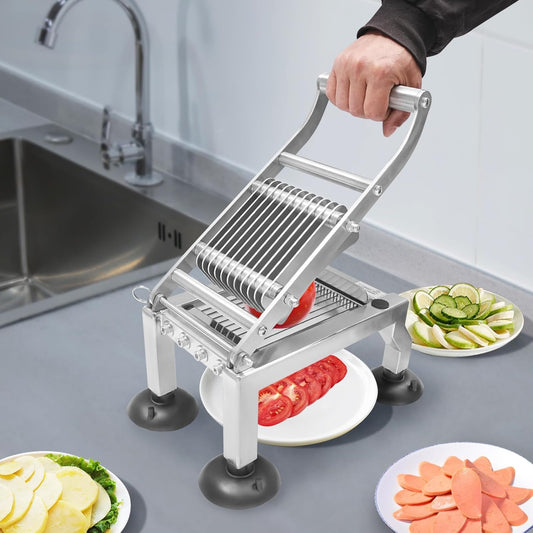 Commercial Egg Slicer Heavy Duty Vegetable Slicer Manual Tomato Cutter, 4”/10mm Thickness Stainless Steel Cucumber Onion Slicer Tool with 4 Suction Cups for Restaurant or Home Use