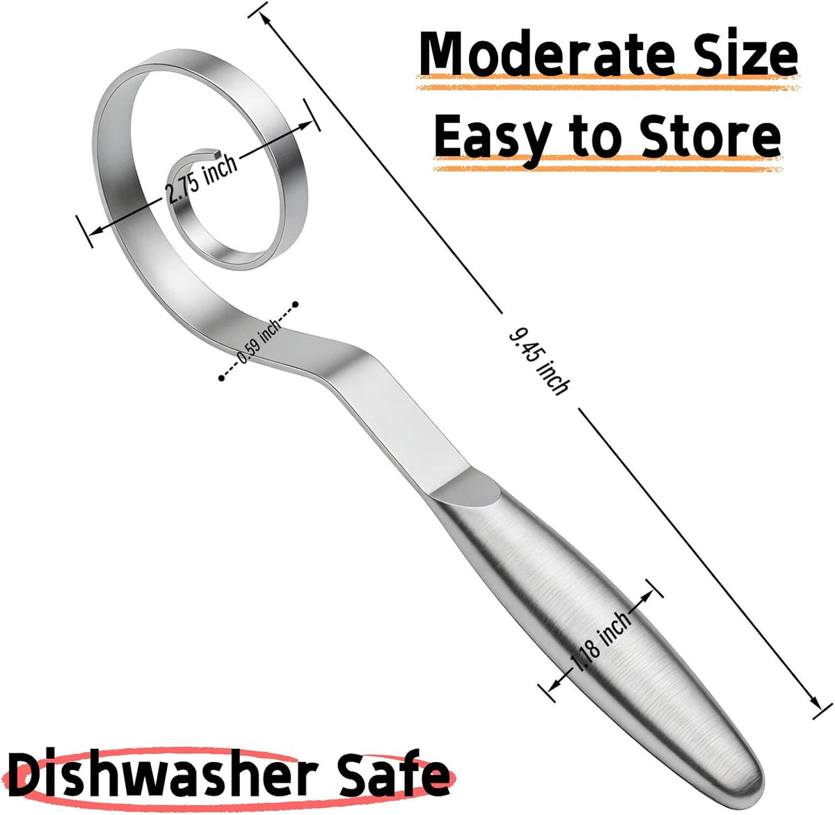 Danish Dough Whisk Stainless Steel Wooden Handle for Sourdough Bread | 4-Loop Food-Grade Steel Dutch Whisk, Even Mixing, Replaces Dough Hook and Mixing Spoon, Nonstick Easy Clean, Sourdough Mixer