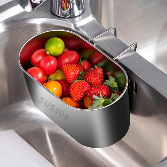 Sink Drain Strainer Basket Stainless Steel,Hanging Sink Strainer Colander Drain Basket Multifunctional Kitchen Sinks Food Waste Filter and Vegetables Fruits Clean (COLOR:silver)