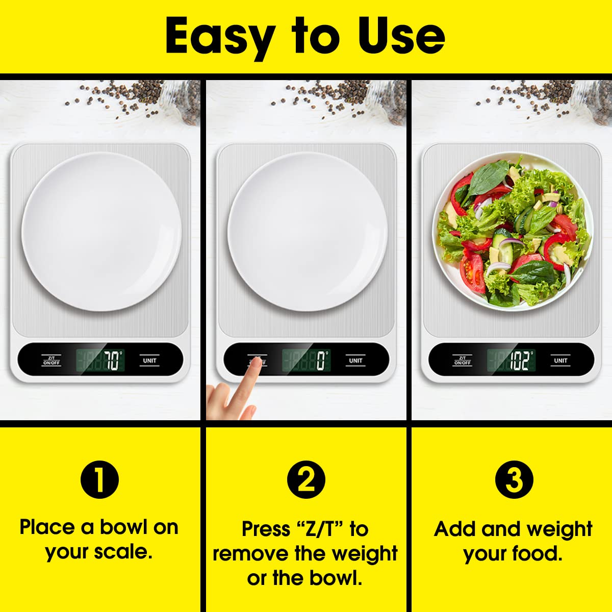 Food Scale, 10kg/22lb Digital Kitchen Scale Weight Grams and Ounces for Baking Cooking Coffee Package Postage, 6 Units with Tare Function, LCD Display, Easy Clean Stainless Steel