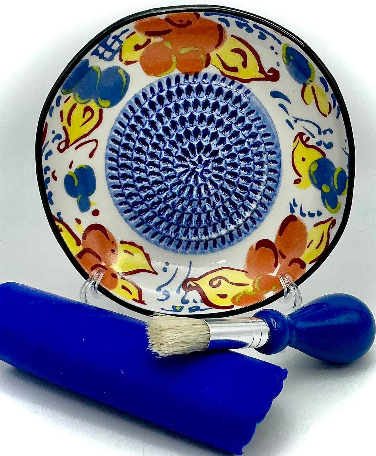 Premium Ceramic Garlic Grater Plate Set - Artisan Flower