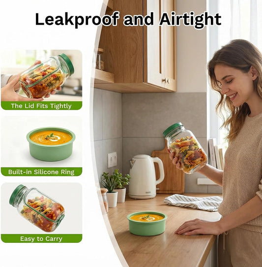 Salad Jar with Side Opening, Mason Jar Salad Leak Proof Dressing Container for Lunch with Dressing Compartment, Dishwasher Safe Meal Prep Box for Meal Prep Food Jars, Home, Office, Travel