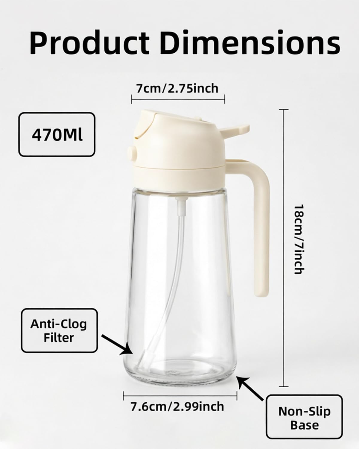 16oz/470ml Oil Sprayer for Cooking, 2 in 1 Oil Dispenser for Kitchen, Olive Oil Sprayer, Food Grade Glass Bottle for Kitchen Gadgets, Air Fryer Accessories, Salad, BBQ (Black)