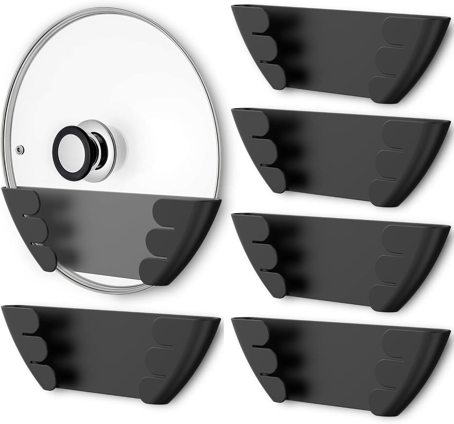 Universal Pot Lid Organizer for Cabinet - Upgraded Patented 3 Pack Inside Cabinet Door Wall Mount Pan Top Storage Organizer Rack Holder for Kitchen, Fits 6" to 13" (Black)