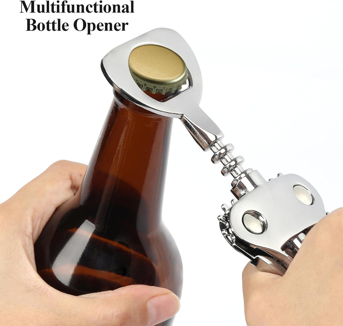 Wine Opener, Heavy-Duty Zinc Alloy Wing Corkscrew, Premium Beer Bottle Opener, Multifunctional Wine Accessories with Ergonomic Handle and Sharp Screw, for Kitchen, Bar, Restaurant (SILVER)