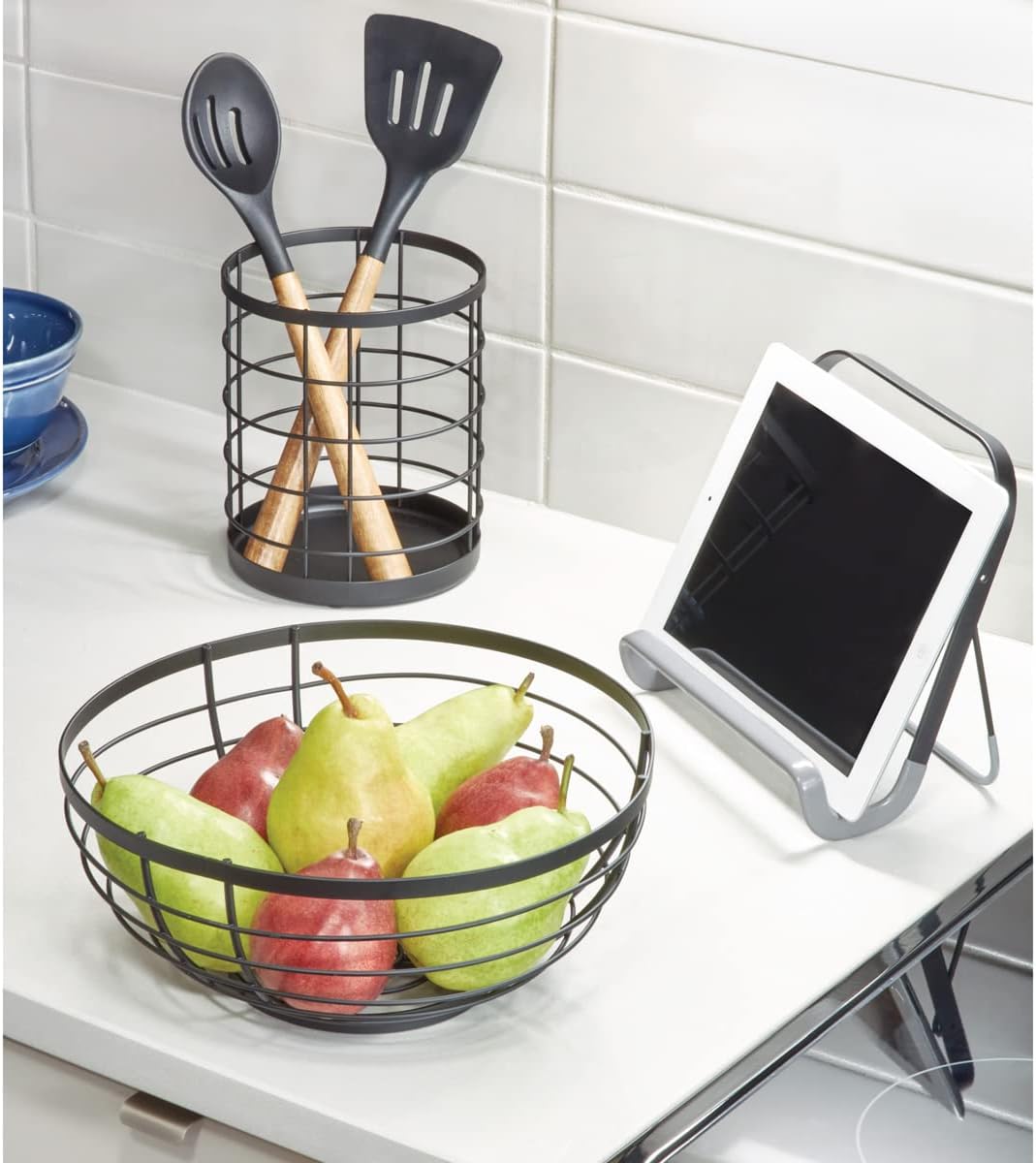 Kitchen Crock Utensil Holder, Matte Black, Steel | For Countertop