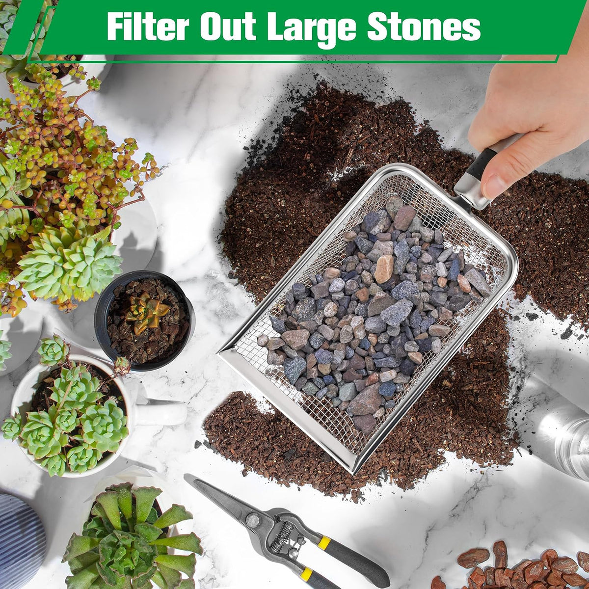 4P Soil Sifter for Gardening, Sand Soil Compost Sieve for Rocks