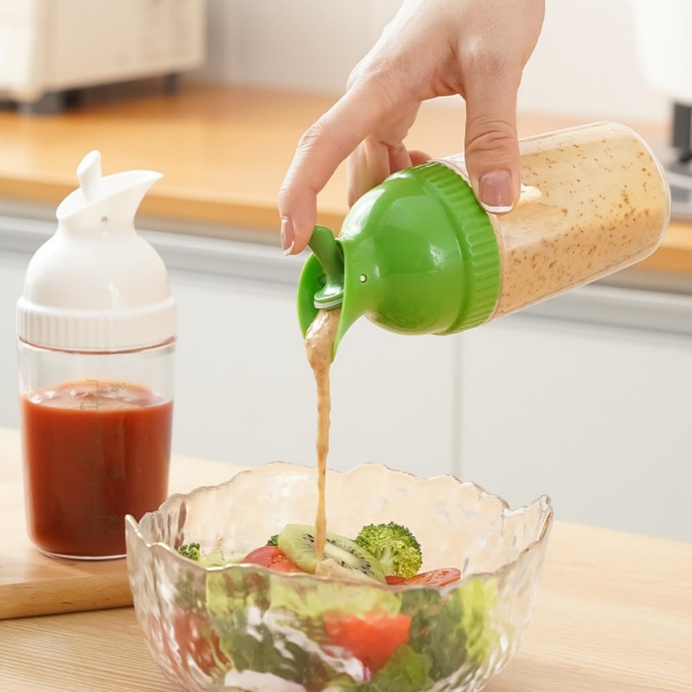Salad Dressing Shaker, Homemade Salad Dressing Bottle Mixer Measure Dripless Pour, Leak-free, Soft Grip, Dishwasher Safe BPA Free (Green)