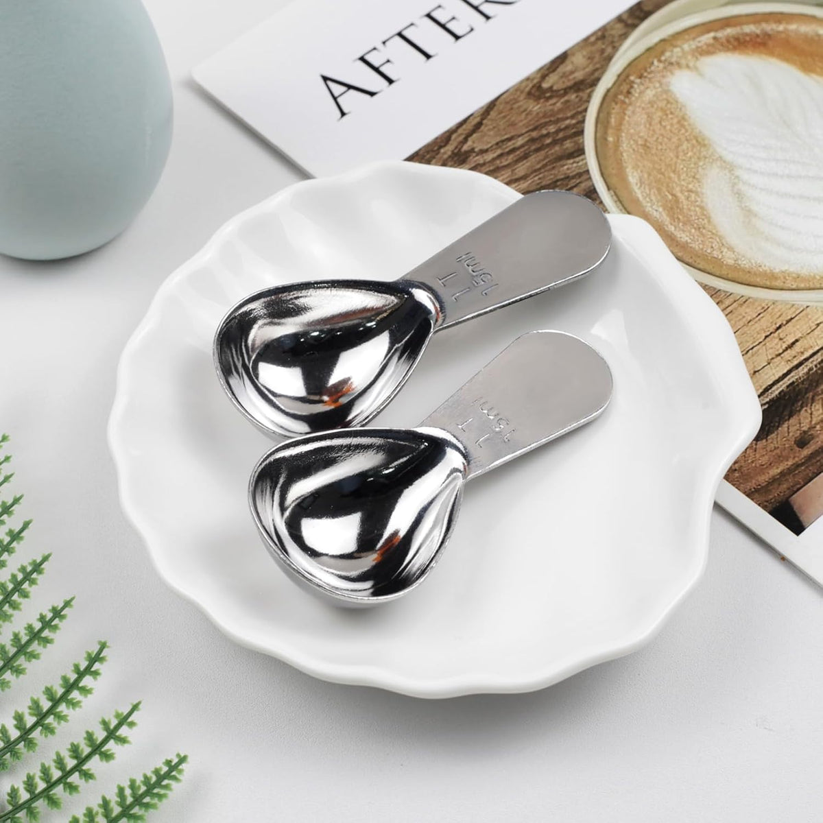 2-Piece Stainless Steel Coffee Scoop Set – 1 Tbsp & 2 Tbsp Measuring Spoons for Ground Coffee, Protein, Sugar – Short Handle Fits Storage Canisters