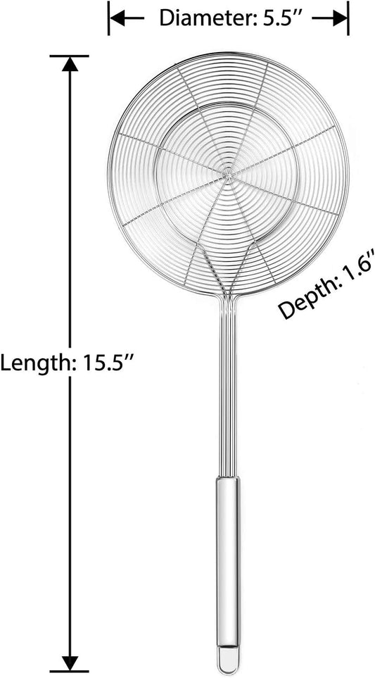 Solid Stainless Steel Spider Strainer Skimmer Ladle for Cooking and Frying, Kitchen Utensils Wire Strainer Pasta Spoon, 5.4 Inch