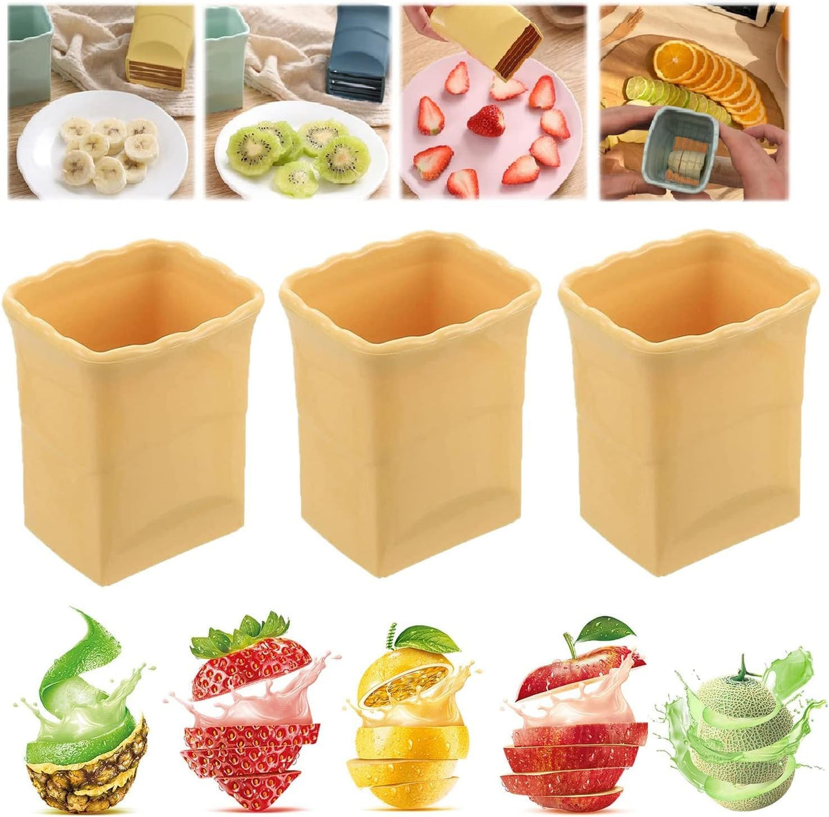 3pcs Cup Slicer - 2023 New Stainless Steel Fruit & Vegetable Slicer Cup, Multipurpose Strawberry Banana Salad Fresh Platter Maker