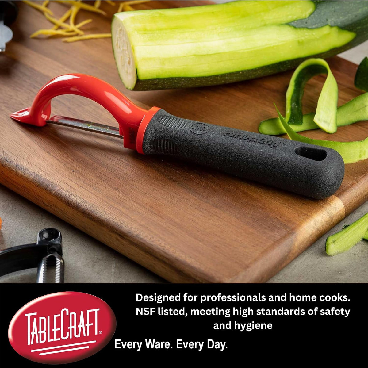 10997 Vegetable Peeler, Stainless Steel, Straight Edge, Ergonomic Non-Slip Handle with Eye Remover, 1.125"x1.375"x7.25", Red/Black – Commercial Kitchen Use