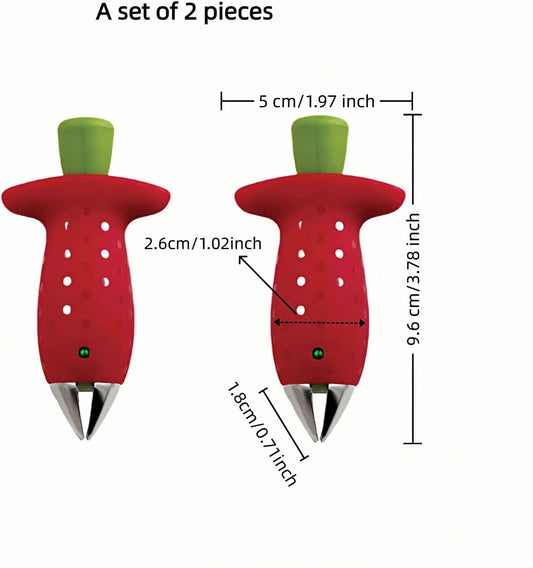2 Pack Stainless Steel Strawberry Huller ,Tomato ,Pineapple Corer - Removes Stems & Cores Fast,Twist & Pop Design, Precise No Waste, ABS Anti-Slip Red Handle (3.7 Inch Kitchen Gadget)