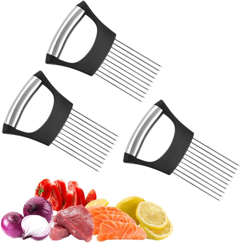 Stainless Steel Onion Holder, 2025 New Vegetable Holder for Slicing, Multifunctional for Fruits and Vegetables, Tool for Meat, Lemon, Onion, Potato, Tomato