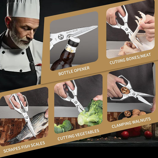 Heavy Duty Kitchen Scissors Food: Cuts 4X Easier with Japanese Steel Blade | Cut through bones easily with ultra sharp Japanese steel Blade; Dishwasher safe for quickly clean