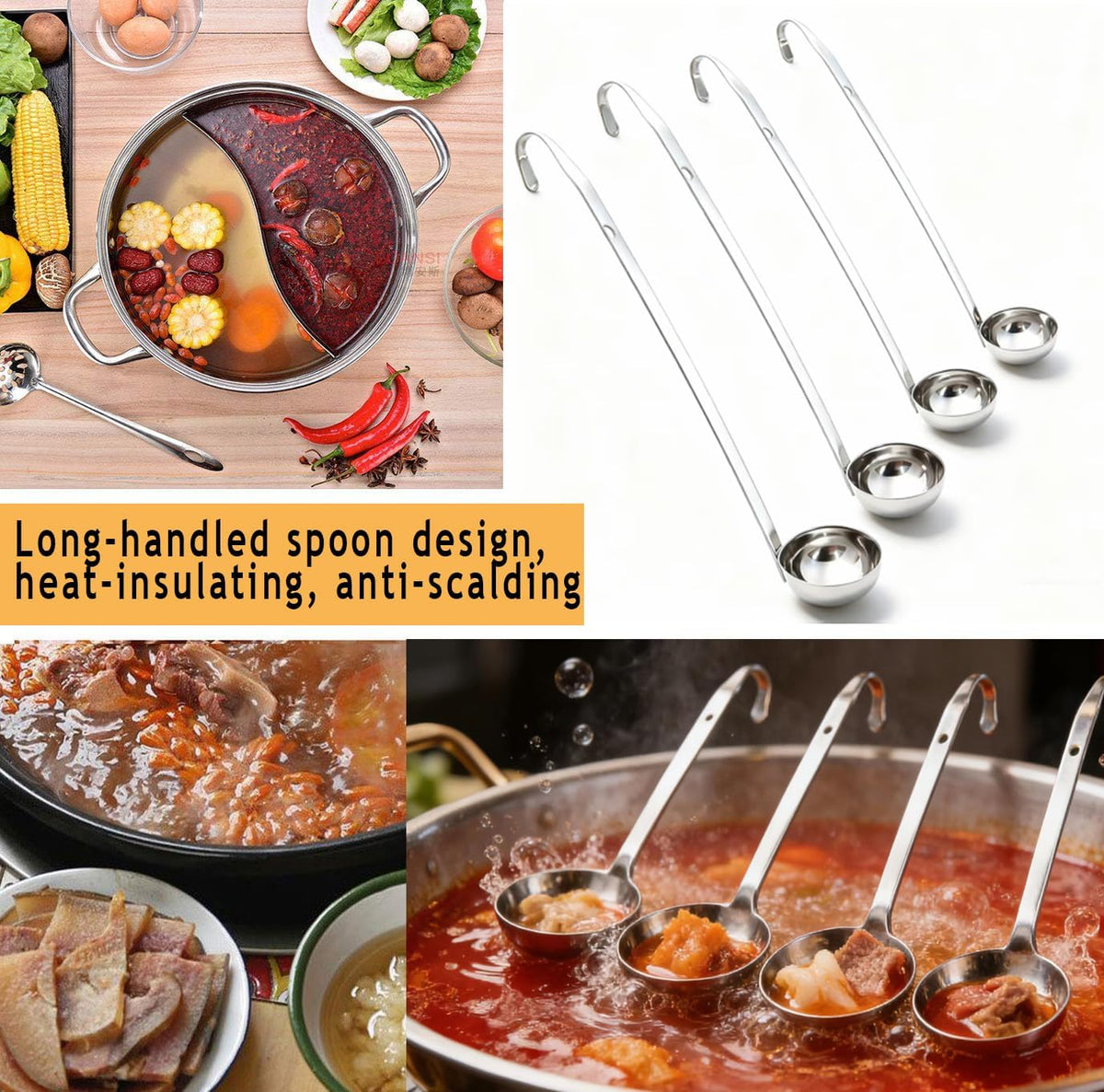 4 Pieces Stainless Steel Soup Ladle Metal Handle Ladle with Pouring Rim,1oz/2oz/3oz/4oz Set Ladles for Cooking Soup Sauce