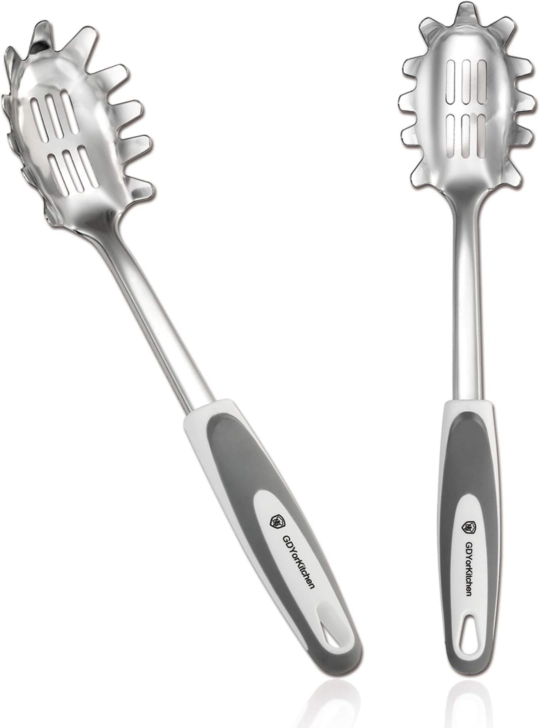 Premium Spaghetti Spoon Server Set - Stainless Steel Slotted Pasta Spoon and Fork with Comfortable Grip Design - Ideal for Serving and Straining Spaghetti, Noodles, and More - Set of 2 With Bonus Gift