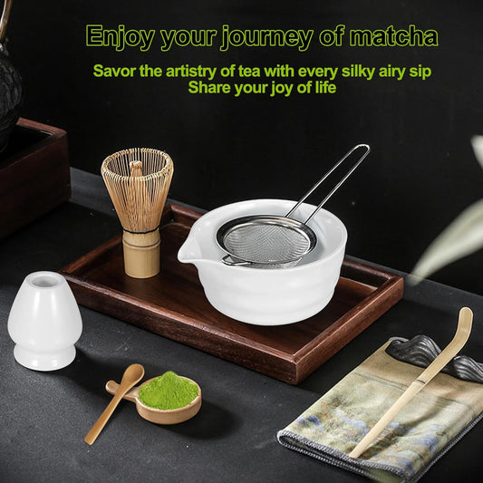 Matcha Whisk Set with Matcha Bowl, Matcha Bamboo Whisk, Scoop, Sifter, Matcha Whisk Holder Unique Gifts for Women/Men Mom/Dad, Birthday Gift for Friend/Family