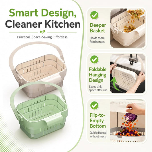 Sink Strainer Basket, 2026 Upgrade Foldable Hanging Sink Drain Basket | No-drill removable sink filter basket for food scraps, produce rinsing, leftover draining and daily cleanup (White)