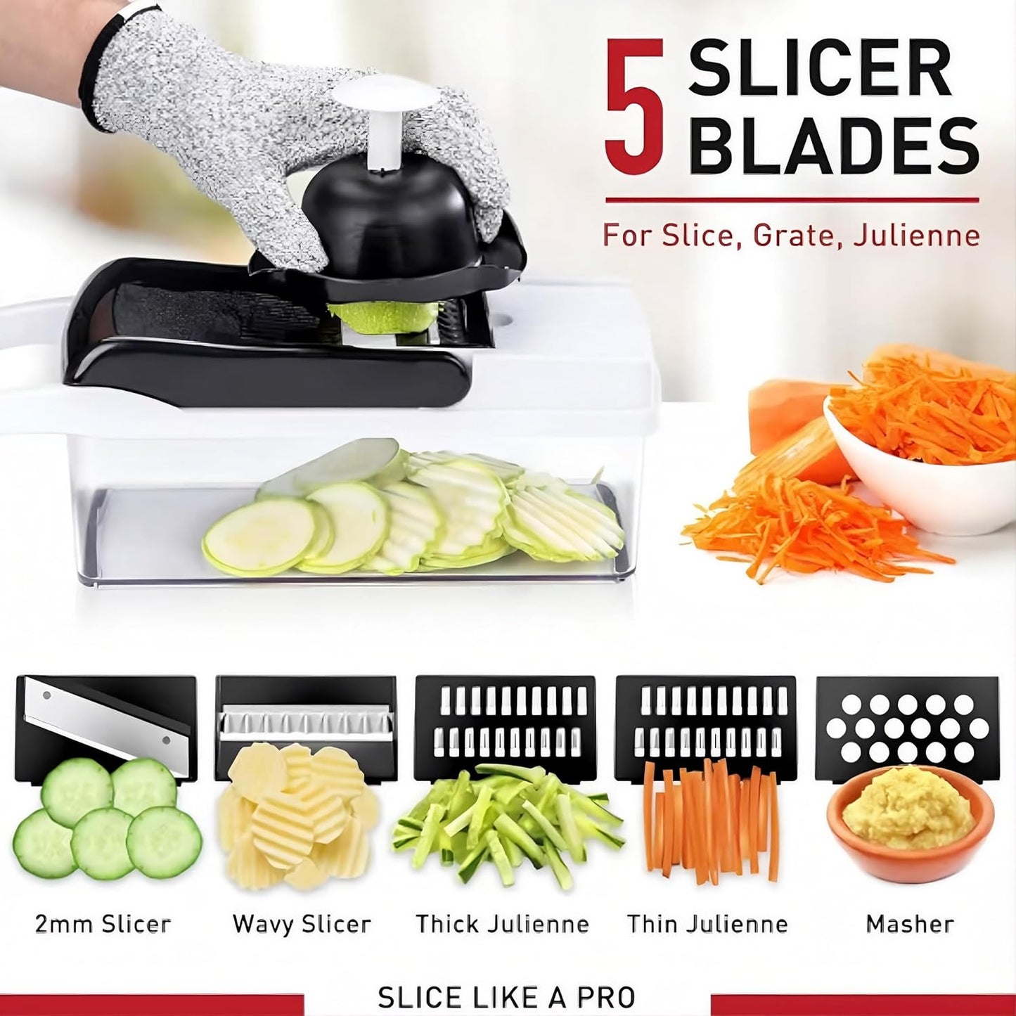25-in-1 Vegetable Chopper with Container, Stainless Steel Blades