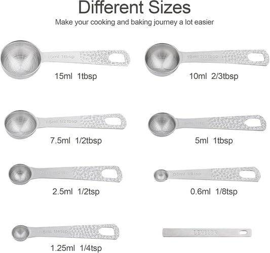 Measuring Spoons Set, 18/8 Stainless Steel Measuring Spoons Set for Dry&Liquid, Metal Metric & US Measuring Spoon with 1 Leveler and Locking Ring for Kitchen & Baking