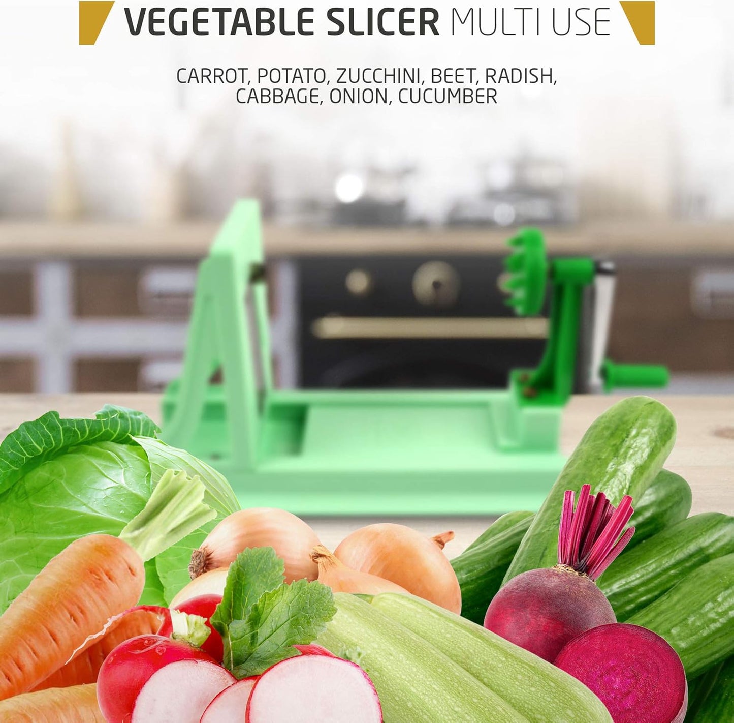 Vegetable Spiralizer with 4 Blades Straight and Serrated | Includes 1 straight-edged and 3 serrated blades. Spiralizes zucchini, squash, and butternut squash into fresh veggie noodles.