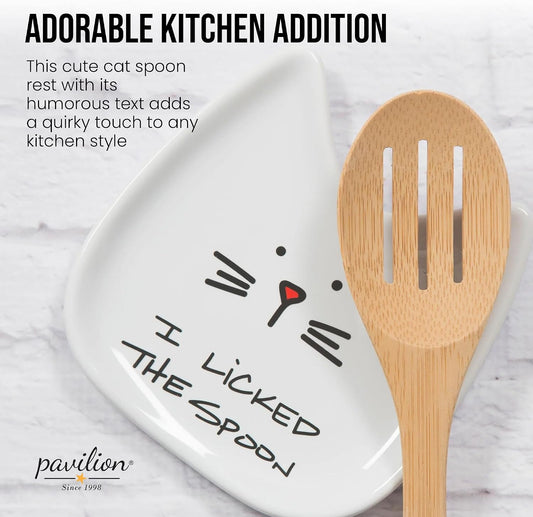 Blobby Cat, Cat Spoon Rest"I Licked the Spoon", 5", White