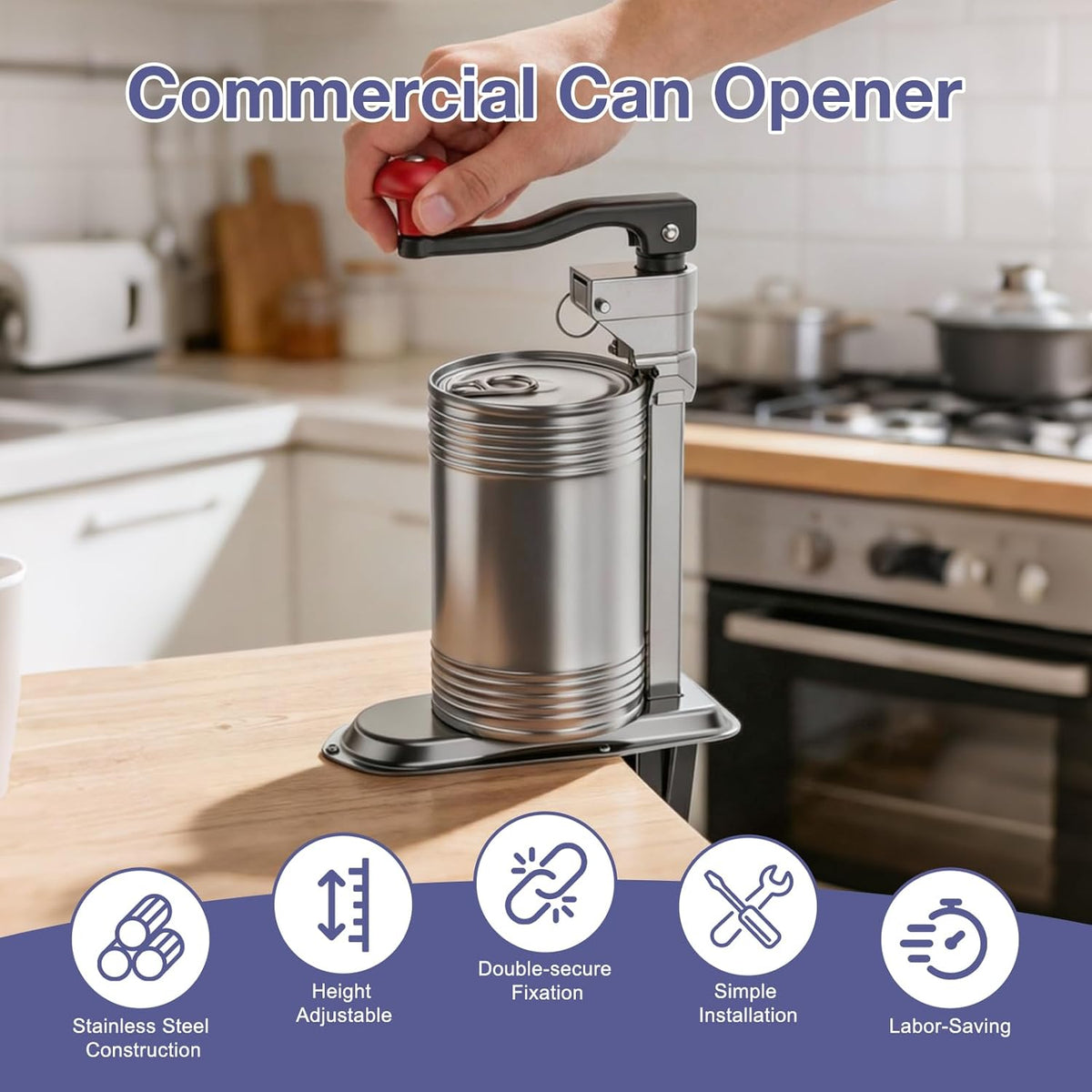 Manual Can Opener with Stainless Steel Sharp Blade, 3-in-1 Multifunction Handheld Can Opener and Bottle Opener, Soft Ergonomic Cushioned Handle