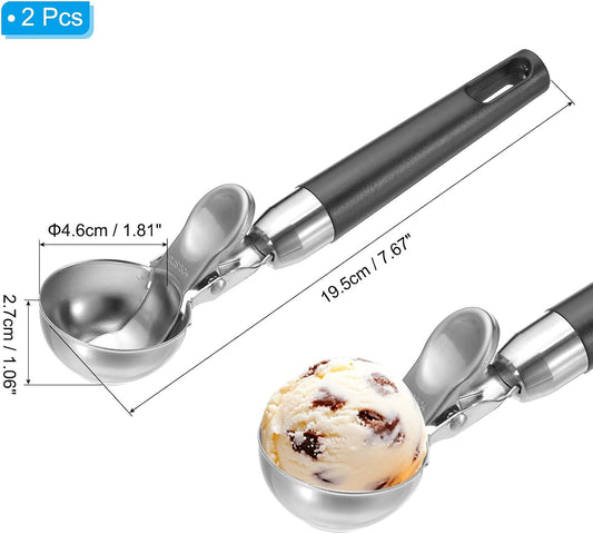 4 Ounce Ice Cream Scoop with Trigger, 2 Pcs Stainless Steel Portion Cookie Scoop with Thumb Trigger for Cookie Dough Cupcake Batter Baking, Black